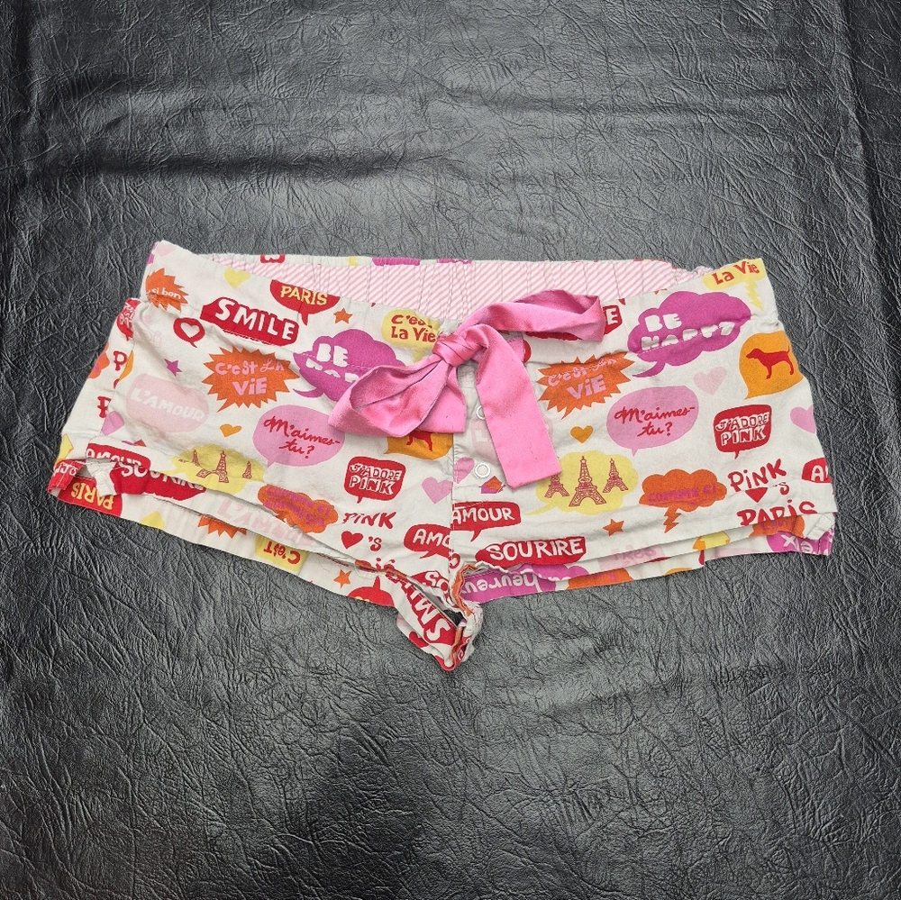 Pink Graphic Heart & Paris Print Sleep Shorts with Bow From 2006